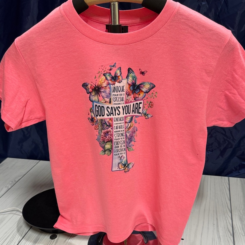 Gildan Pink Kids Tee with Inspirational Butterfly Design